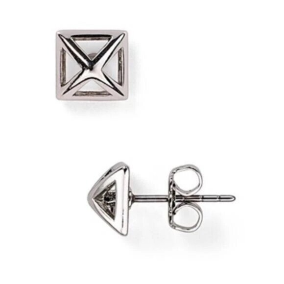 New Rebecca Minkoff Pyramid Fan Stud Pearl Earrings Winter Snow Christmas Gift - Picture 2 of 5